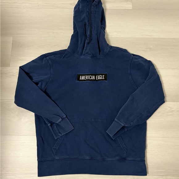 American Eagle Navy Blue Hoodie Men’s Large Logo Patch Pullover - Picture 1 of 5